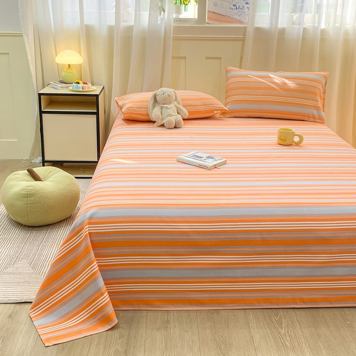 91家纺网 家纺一手货源 找家纺 优品惠 2026新款老粗布床单凉席席子空调软席单品床垫保护套三件套 橘灰条纹