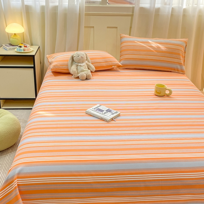 91家纺网 家纺一手货源 找家纺 优品惠 2026新款老粗布床单凉席席子空调软席单品床垫保护套三件套 橘灰条纹