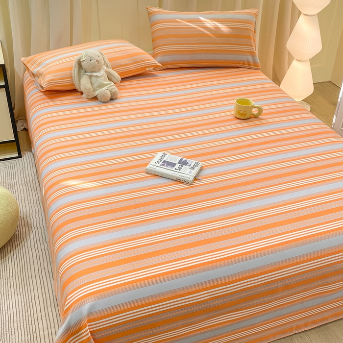 91家纺网 家纺一手货源 找家纺 优品惠 2026新款老粗布床单凉席席子空调软席单品床垫保护套三件套 橘灰条纹