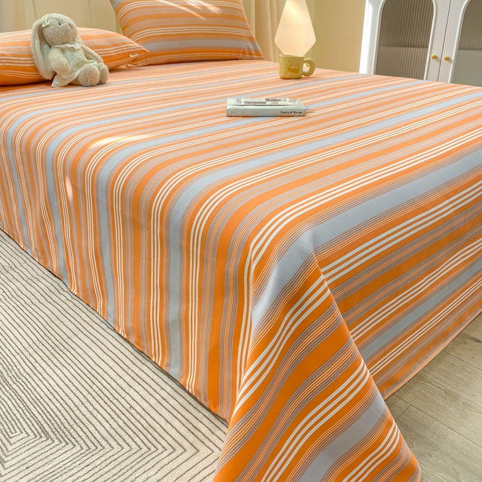 91家纺网 家纺一手货源 找家纺 优品惠 2026新款老粗布床单凉席席子空调软席单品床垫保护套三件套 橘灰条纹