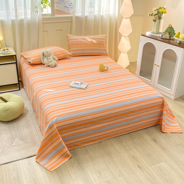 91家纺网 家纺一手货源 找家纺 优品惠 2026新款老粗布床单凉席席子空调软席单品床垫保护套三件套 橘灰条纹