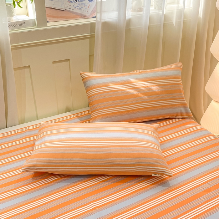 91家纺网 家纺一手货源 找家纺 优品惠 2026新款老粗布床单凉席席子空调软席单品床垫保护套三件套 橘灰条纹