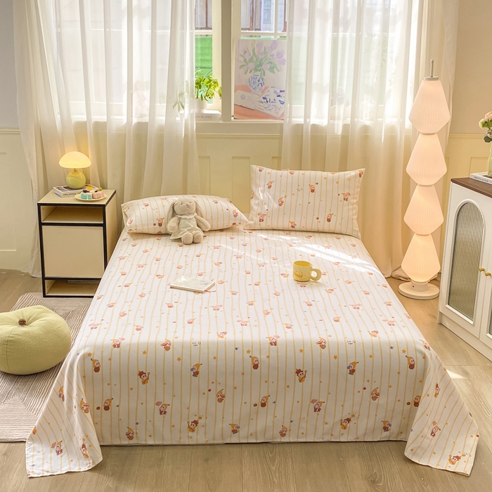 91家纺网 家纺一手货源 找家纺 优品惠 2026新款老粗布床单凉席席子空调软席单品床垫保护套三件套 可爱星星人