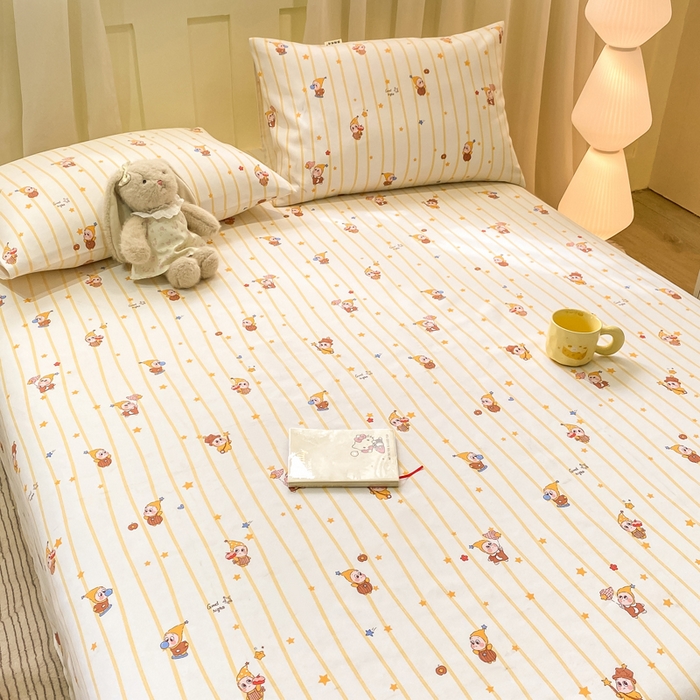 91家纺网 家纺一手货源 找家纺 优品惠 2026新款老粗布床单凉席席子空调软席单品床垫保护套三件套 可爱星星人