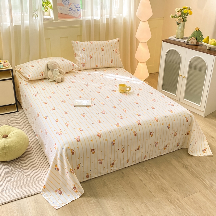 91家纺网 家纺一手货源 找家纺 优品惠 2026新款老粗布床单凉席席子空调软席单品床垫保护套三件套 可爱星星人