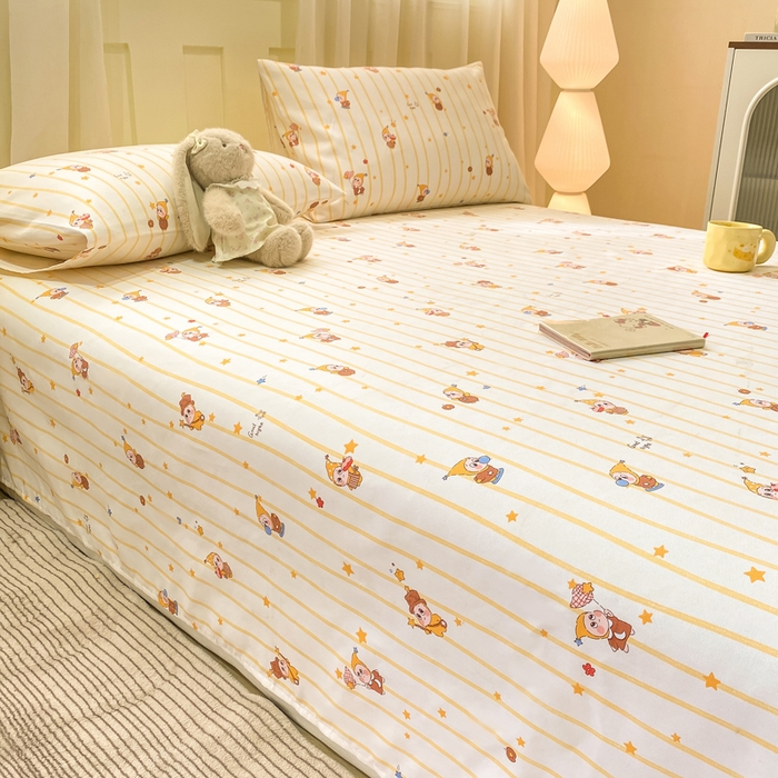 91家纺网 家纺一手货源 找家纺 优品惠 2026新款老粗布床单凉席席子空调软席单品床垫保护套三件套 可爱星星人