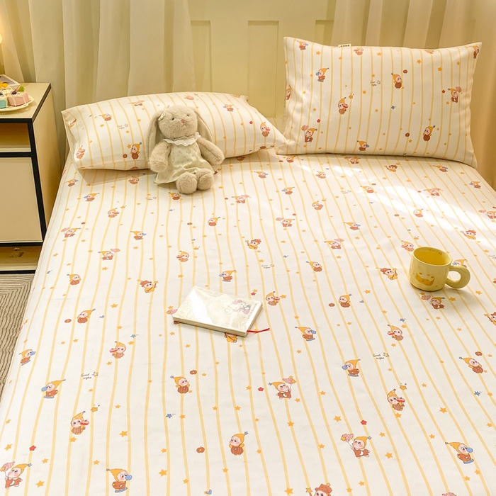 91家纺网 家纺一手货源 找家纺 优品惠 2026新款老粗布床单凉席席子空调软席单品床垫保护套三件套 可爱星星人