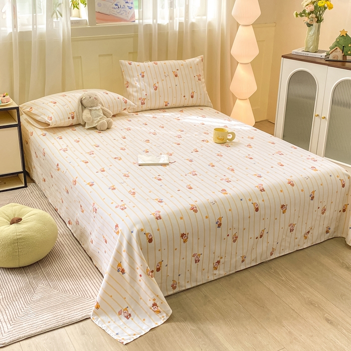 91家纺网 家纺一手货源 找家纺 优品惠 2026新款老粗布床单凉席席子空调软席单品床垫保护套三件套 可爱星星人