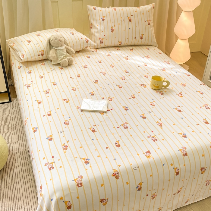 91家纺网 家纺一手货源 找家纺 优品惠 2026新款老粗布床单凉席席子空调软席单品床垫保护套三件套 可爱星星人