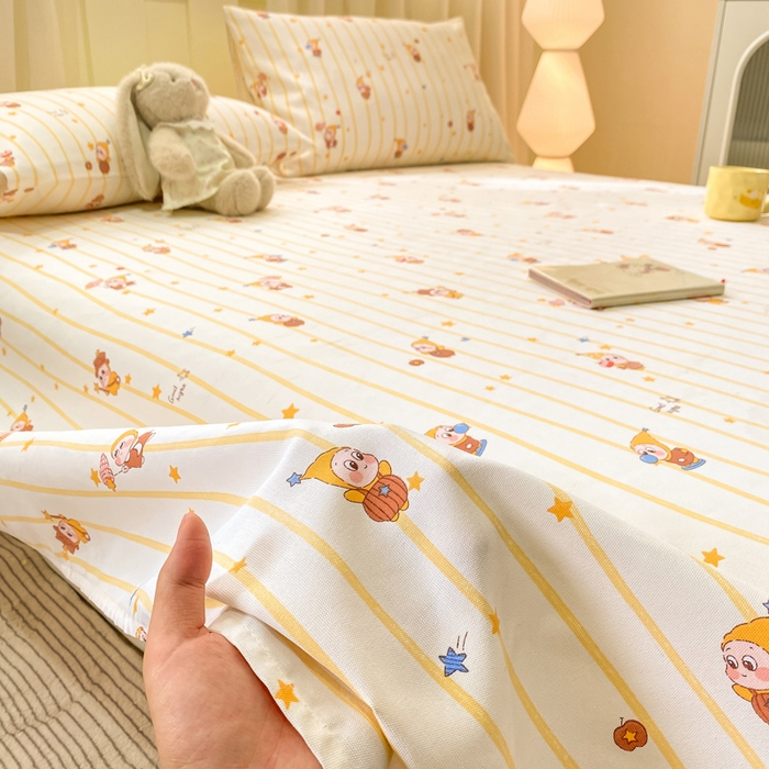 91家纺网 家纺一手货源 找家纺 优品惠 2026新款老粗布床单凉席席子空调软席单品床垫保护套三件套 可爱星星人