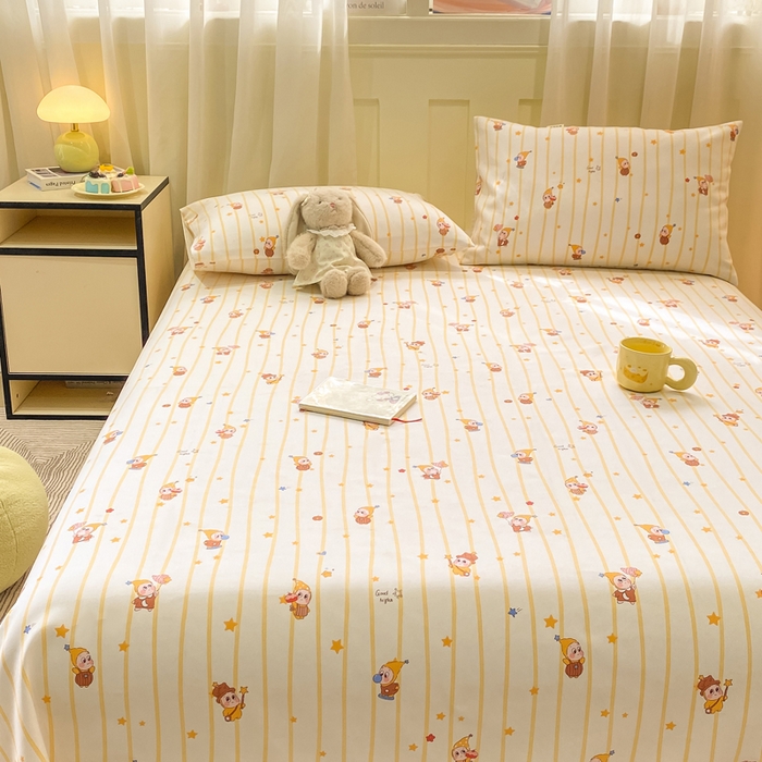 91家纺网 家纺一手货源 找家纺 优品惠 2026新款老粗布床单凉席席子空调软席单品床垫保护套三件套 可爱星星人