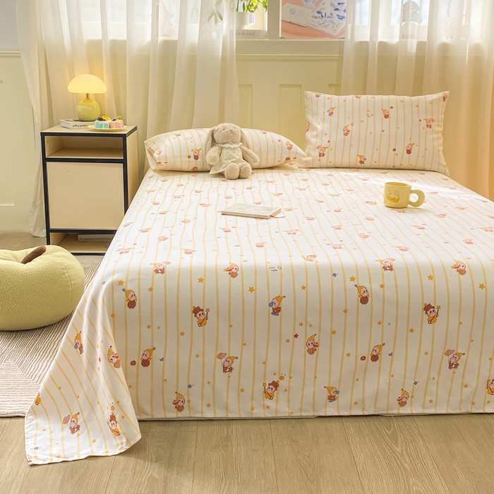 91家纺网 家纺一手货源 找家纺 优品惠 2026新款老粗布床单凉席席子空调软席单品床垫保护套三件套 可爱星星人