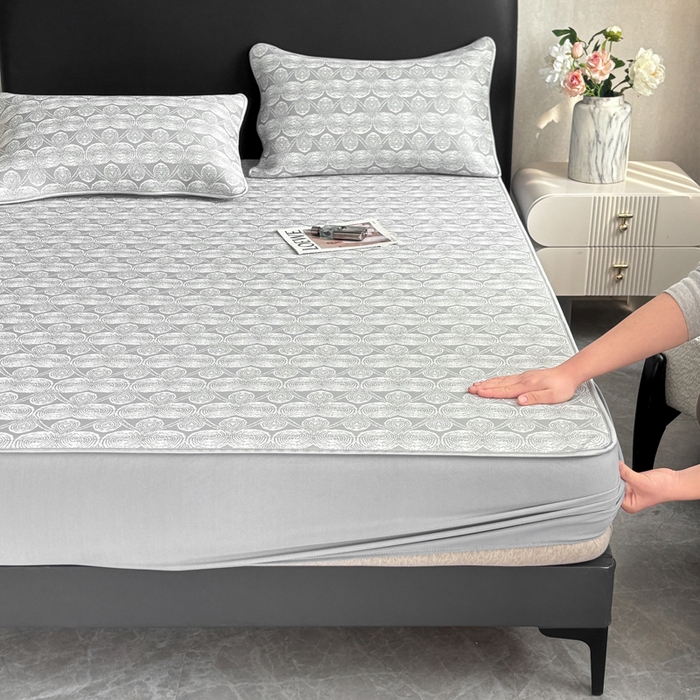 91家纺网 家纺一手货源 找家纺 （总）麋兔 2026新款PE聚乙中分子提花床笠款凉席席子