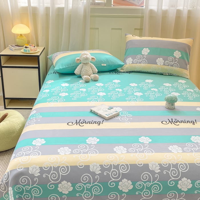 91家纺网 家纺一手货源 找家纺 优品惠 2026新款老粗布床单凉席席子空调软席单品床垫保护套三件套 蓝灰卷花