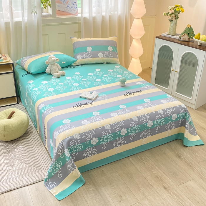 91家纺网 家纺一手货源 找家纺 优品惠 2026新款老粗布床单凉席席子空调软席单品床垫保护套三件套 蓝灰卷花