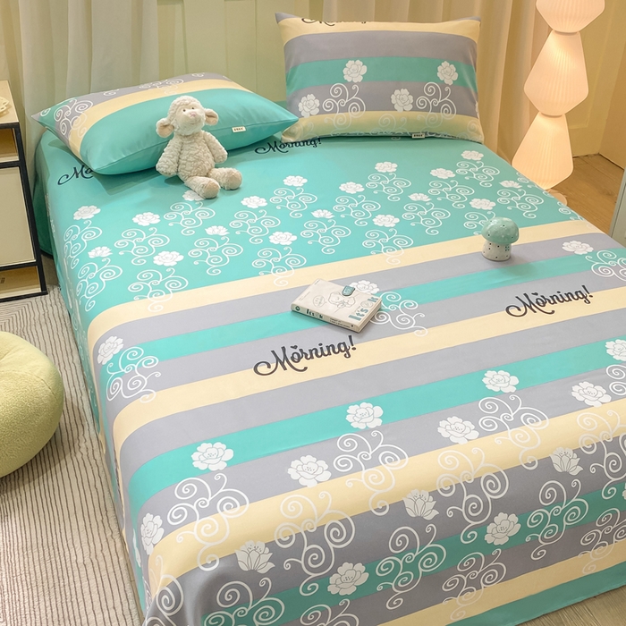 91家纺网 家纺一手货源 找家纺 优品惠 2026新款老粗布床单凉席席子空调软席单品床垫保护套三件套 蓝灰卷花