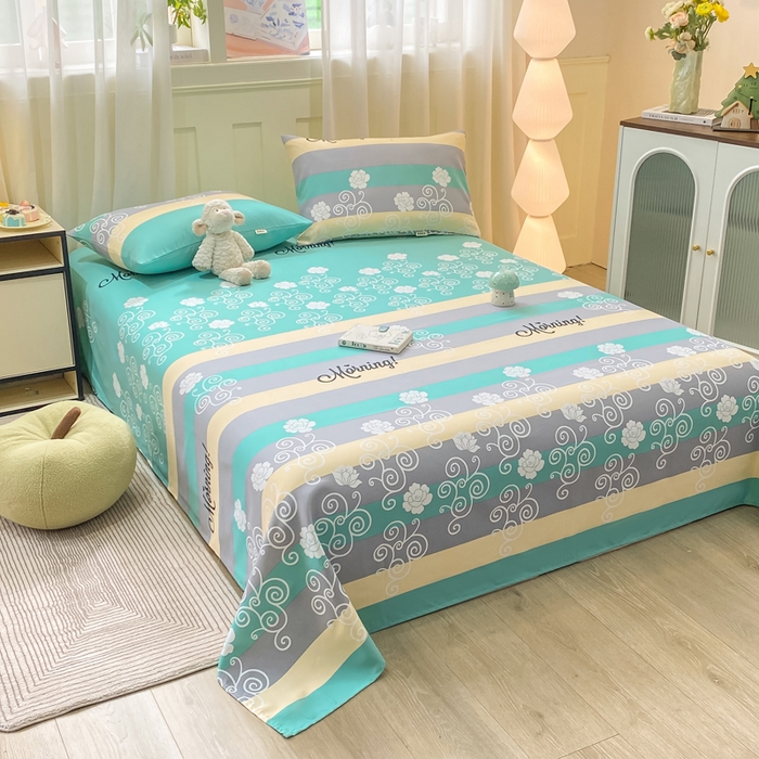 91家纺网 家纺一手货源 找家纺 优品惠 2026新款老粗布床单凉席席子空调软席单品床垫保护套三件套 蓝灰卷花