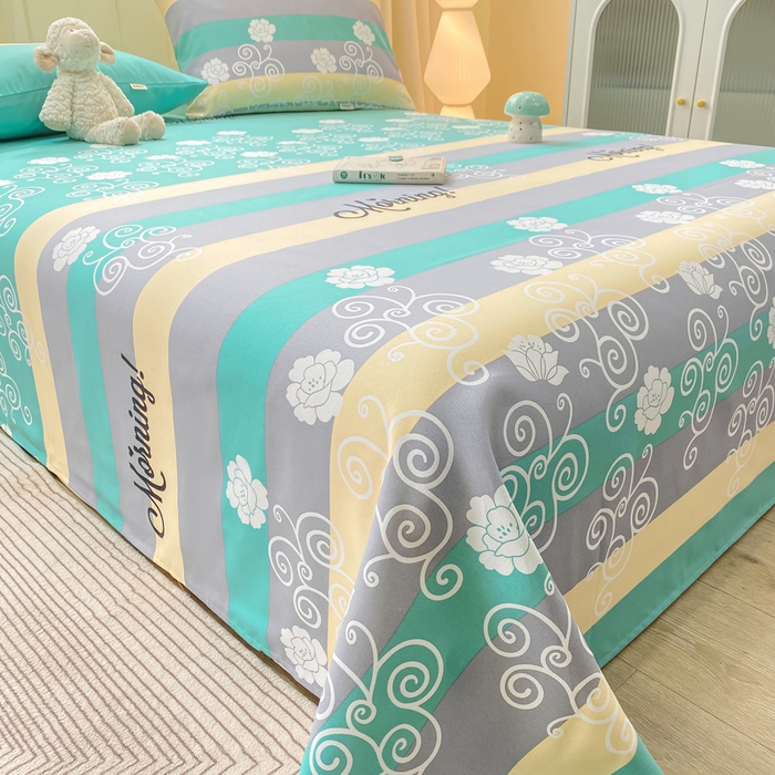 91家纺网 家纺一手货源 找家纺 优品惠 2026新款老粗布床单凉席席子空调软席单品床垫保护套三件套 蓝灰卷花