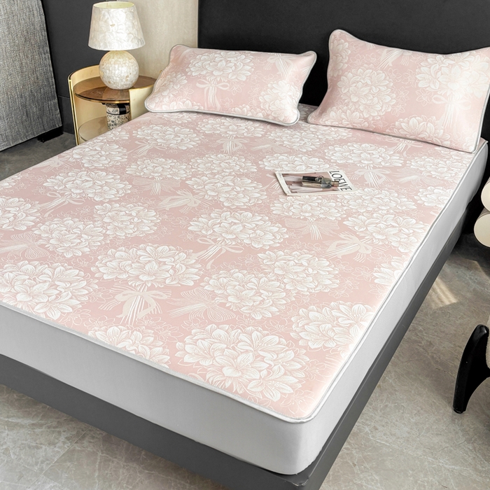 91家纺网 家纺一手货源 找家纺 麋兔 2026新款PE聚乙中分子提花床笠款凉席席子 百合