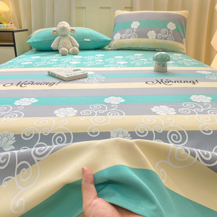 91家纺网 家纺一手货源 找家纺 优品惠 2026新款老粗布床单凉席席子空调软席单品床垫保护套三件套 蓝灰卷花