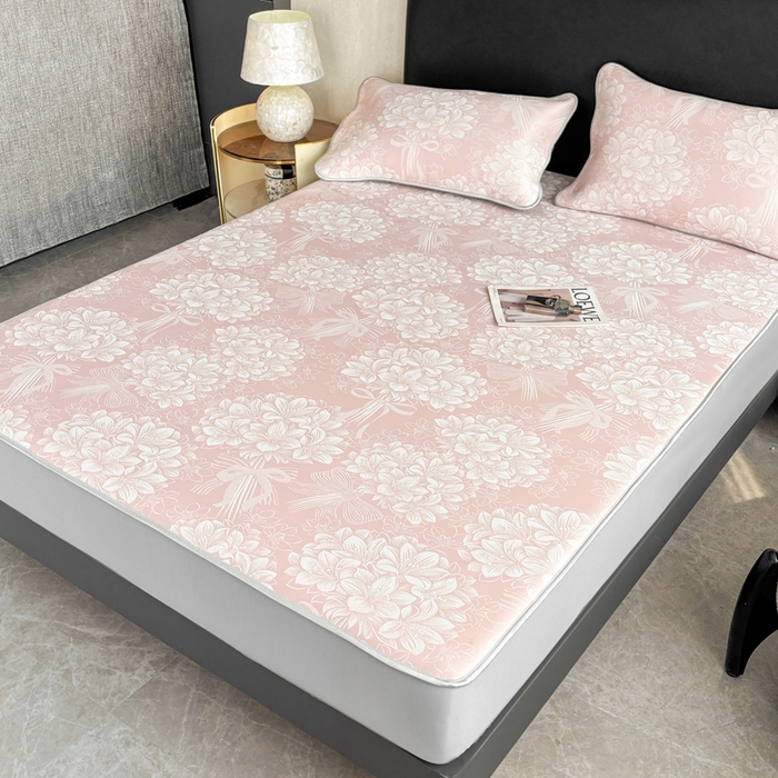 91家纺网 家纺一手货源 找家纺 麋兔 2026新款PE聚乙中分子提花床笠款凉席席子 百合