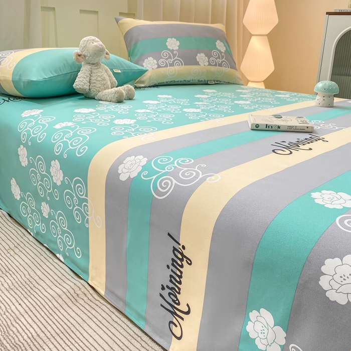 91家纺网 家纺一手货源 找家纺 优品惠 2026新款老粗布床单凉席席子空调软席单品床垫保护套三件套 蓝灰卷花