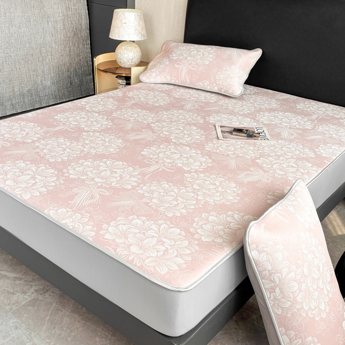 91家纺网 家纺一手货源 找家纺 麋兔 2026新款PE聚乙中分子提花床笠款凉席席子 百合