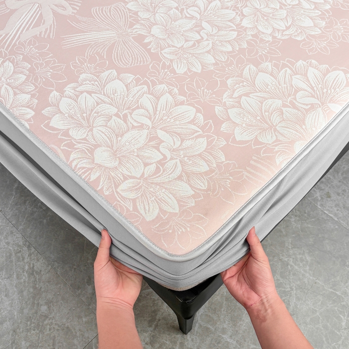 91家纺网 家纺一手货源 找家纺 麋兔 2026新款PE聚乙中分子提花床笠款凉席席子 百合