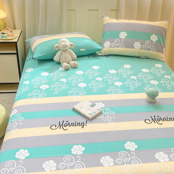 91家纺网 家纺一手货源 找家纺 优品惠 2026新款老粗布床单凉席席子空调软席单品床垫保护套三件套 蓝灰卷花