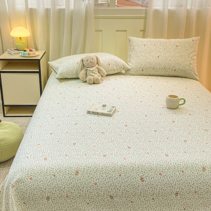 91家纺网 家纺一手货源 找家纺 优品惠 2026新款老粗布床单凉席席子空调软席单品床垫保护套三件套 林间小兔