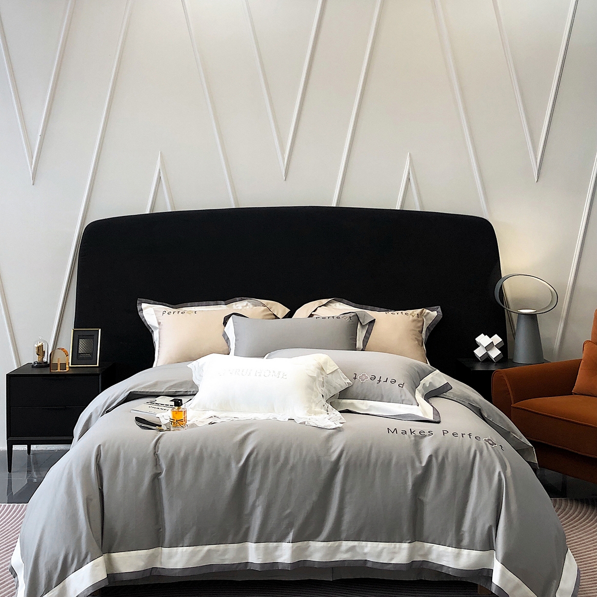 蕾诺家纺 2026秋冬新款100s高奢典藏简约全棉四件套-莫斯科系列 莫斯科-高级灰