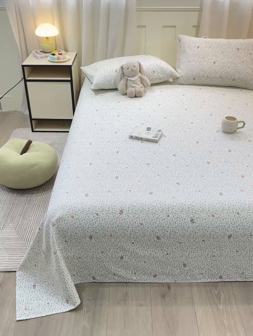 91家纺网 家纺一手货源 找家纺 优品惠 2026新款老粗布床单凉席席子空调软席单品床垫保护套三件套 林间小兔