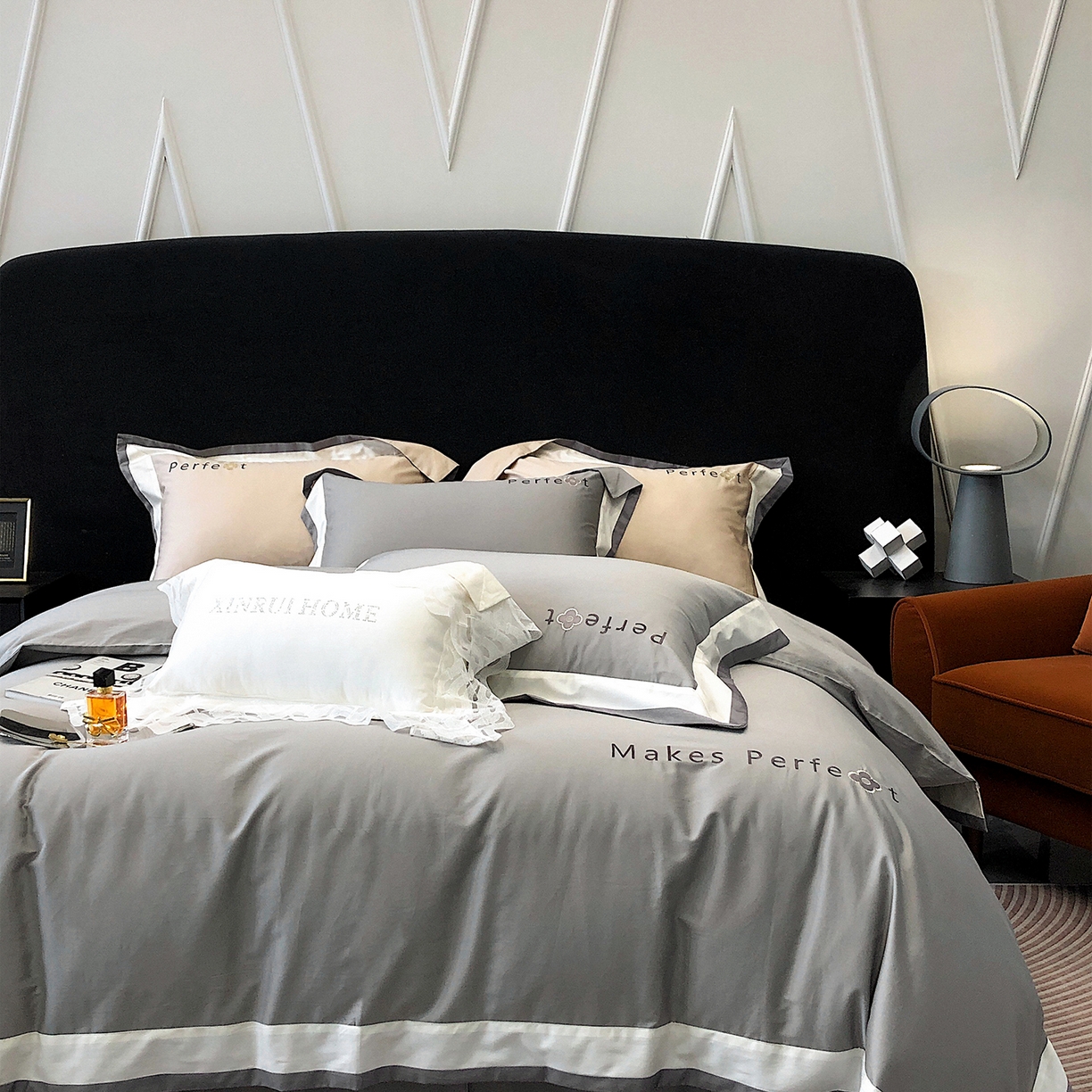 91家纺网 家纺一手货源 找家纺 蕾诺家纺 2026秋冬新款100s高奢典藏简约全棉四件套-莫斯科系列 莫斯科-高级灰