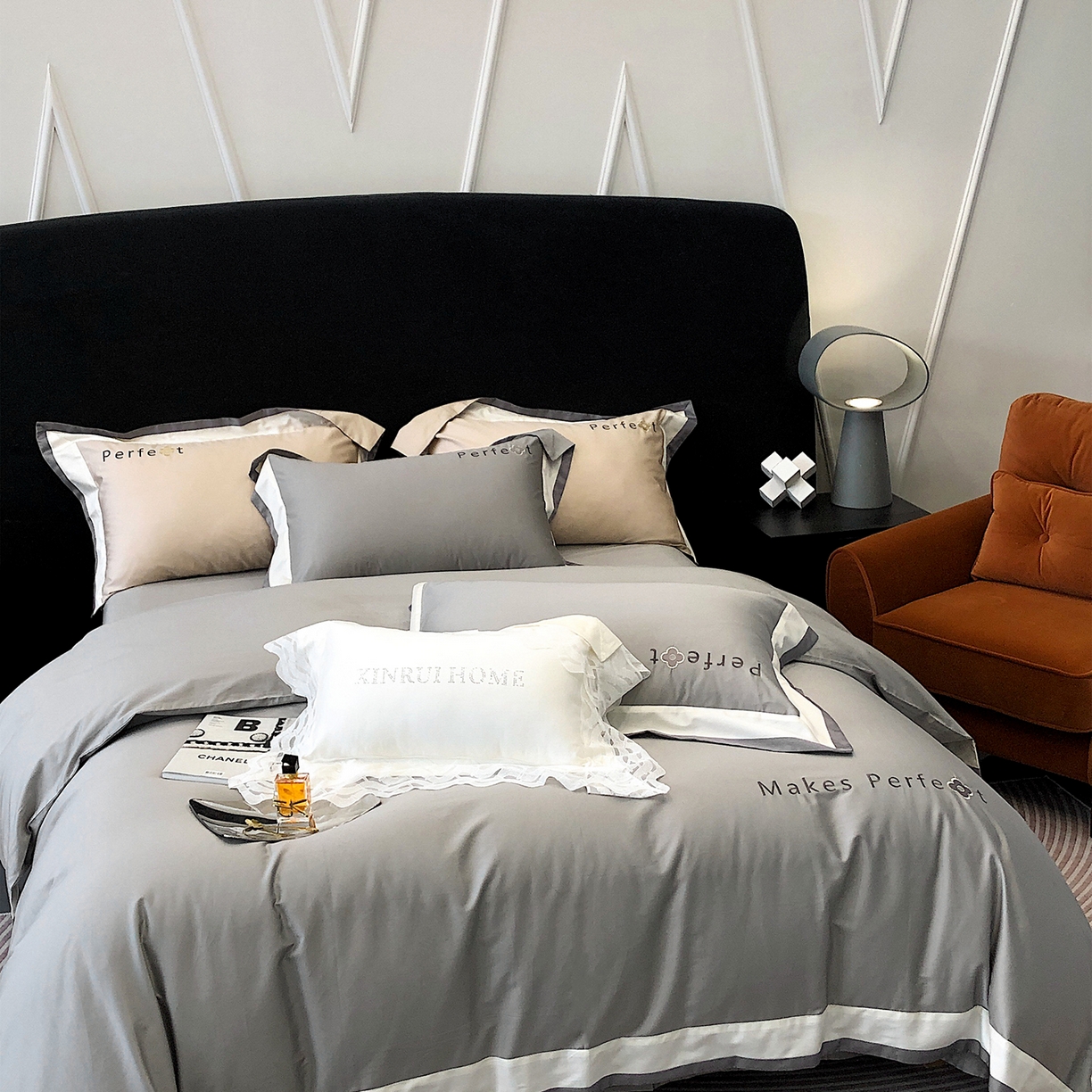 91家纺网 家纺一手货源 找家纺 蕾诺家纺 2026秋冬新款100s高奢典藏简约全棉四件套-莫斯科系列 莫斯科-高级灰