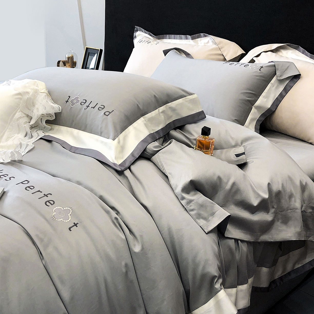 91家纺网 家纺一手货源 找家纺 蕾诺家纺 2026秋冬新款100s高奢典藏简约全棉四件套-莫斯科系列 莫斯科-高级灰