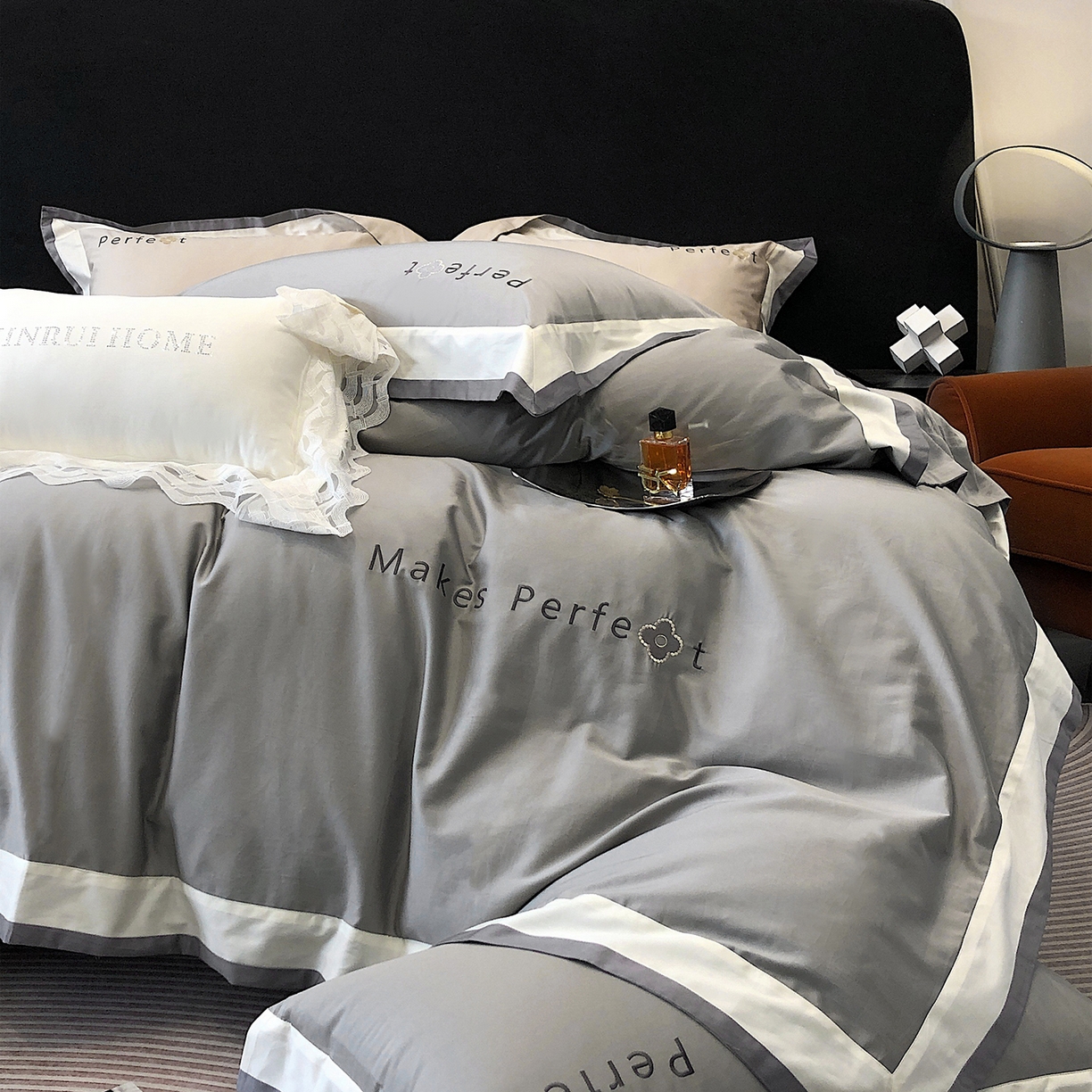 91家纺网 家纺一手货源 找家纺 蕾诺家纺 2026秋冬新款100s高奢典藏简约全棉四件套-莫斯科系列 莫斯科-高级灰