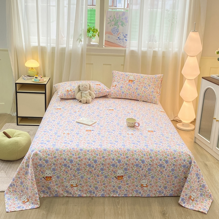 91家纺网 家纺一手货源 找家纺 优品惠 2026新款老粗布床单凉席席子空调软席单品床垫保护套三件套 萌兔