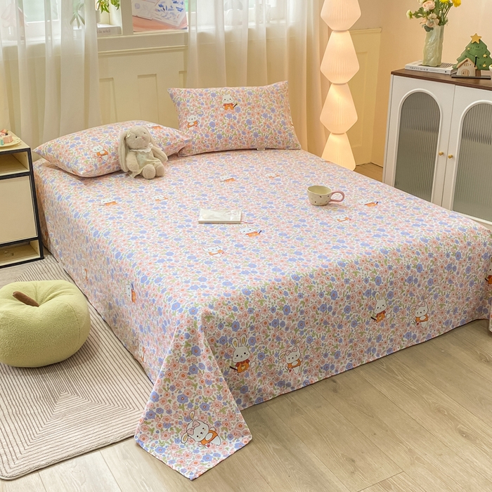 91家纺网 家纺一手货源 找家纺 优品惠 2026新款老粗布床单凉席席子空调软席单品床垫保护套三件套 萌兔