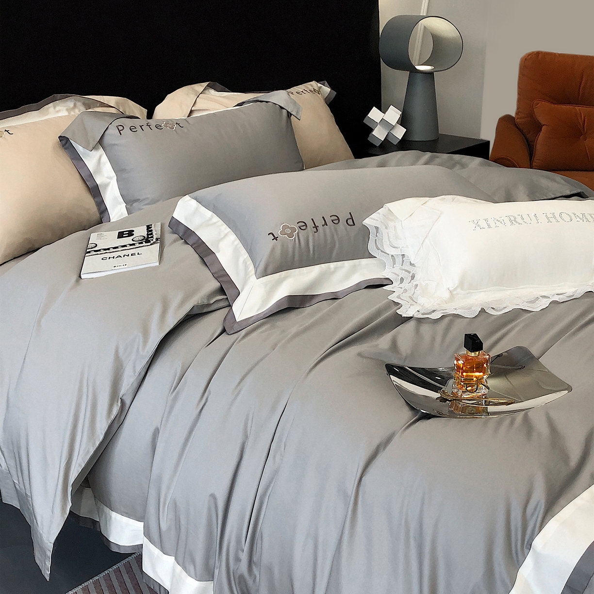 91家纺网 家纺一手货源 找家纺 蕾诺家纺 2026秋冬新款100s高奢典藏简约全棉四件套-莫斯科系列 莫斯科-高级灰