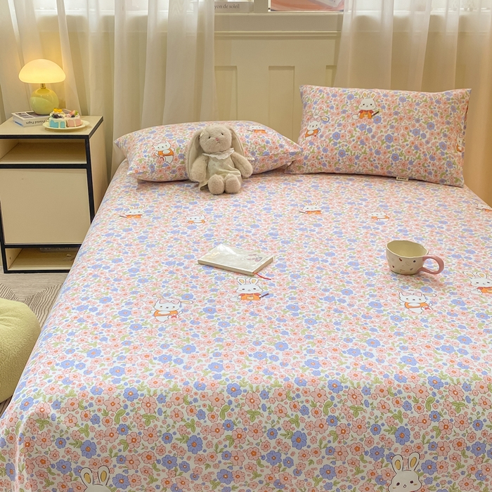 91家纺网 家纺一手货源 找家纺 优品惠 2026新款老粗布床单凉席席子空调软席单品床垫保护套三件套 萌兔