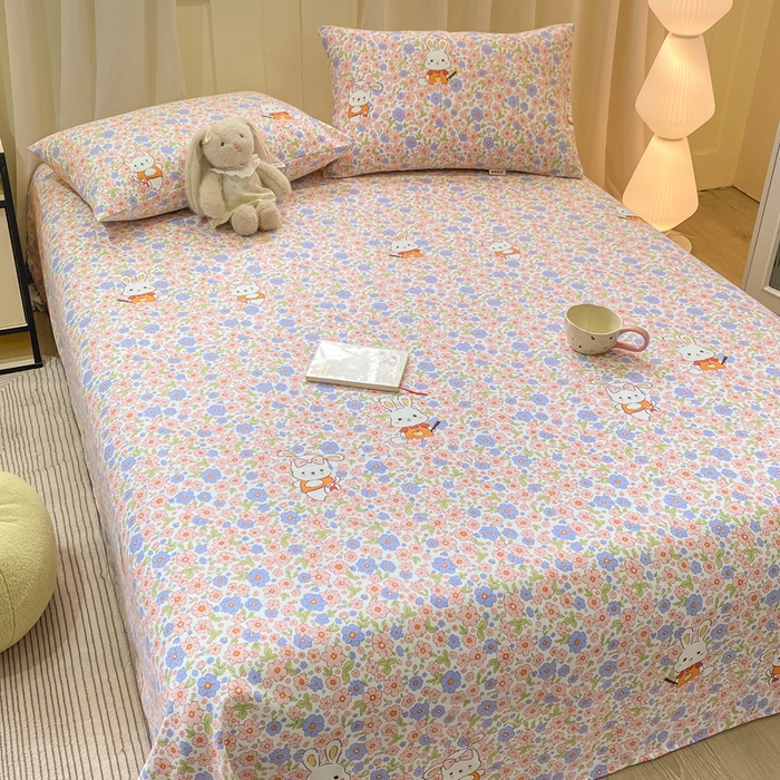 91家纺网 家纺一手货源 找家纺 优品惠 2026新款老粗布床单凉席席子空调软席单品床垫保护套三件套 萌兔