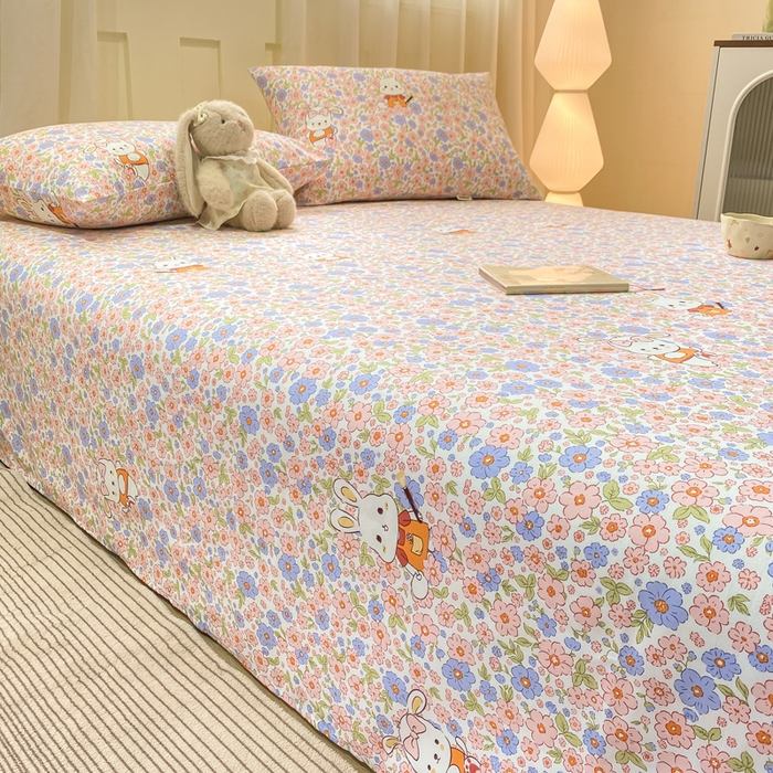 91家纺网 家纺一手货源 找家纺 优品惠 2026新款老粗布床单凉席席子空调软席单品床垫保护套三件套 萌兔