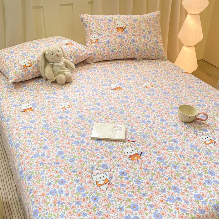 91家纺网 家纺一手货源 找家纺 优品惠 2026新款老粗布床单凉席席子空调软席单品床垫保护套三件套 萌兔