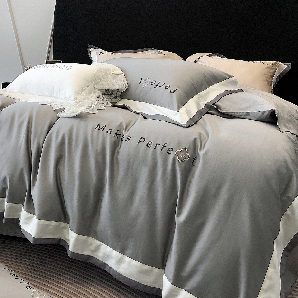 91家纺网 家纺一手货源 找家纺 蕾诺家纺 2026秋冬新款100s高奢典藏简约全棉四件套-莫斯科系列 莫斯科-高级灰