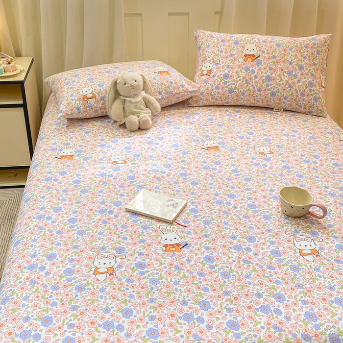 91家纺网 家纺一手货源 找家纺 优品惠 2026新款老粗布床单凉席席子空调软席单品床垫保护套三件套 萌兔