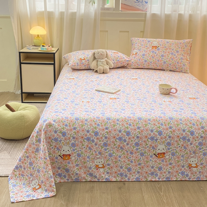 91家纺网 家纺一手货源 找家纺 优品惠 2026新款老粗布床单凉席席子空调软席单品床垫保护套三件套 萌兔