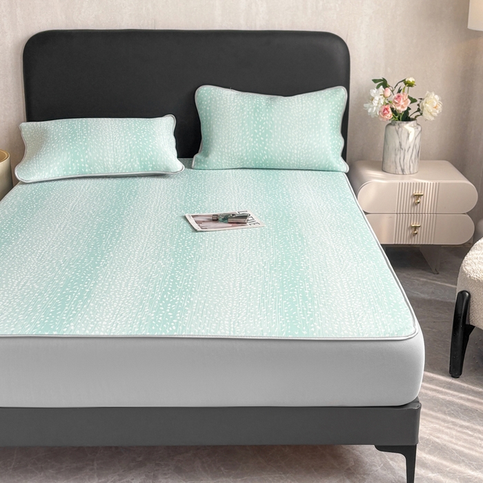 91家纺网 家纺一手货源 找家纺 麋兔 2026新款PE聚乙中分子提花床笠款凉席席子 繁星