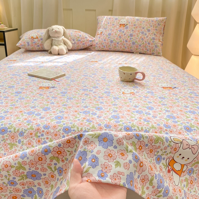 91家纺网 家纺一手货源 找家纺 优品惠 2026新款老粗布床单凉席席子空调软席单品床垫保护套三件套 萌兔