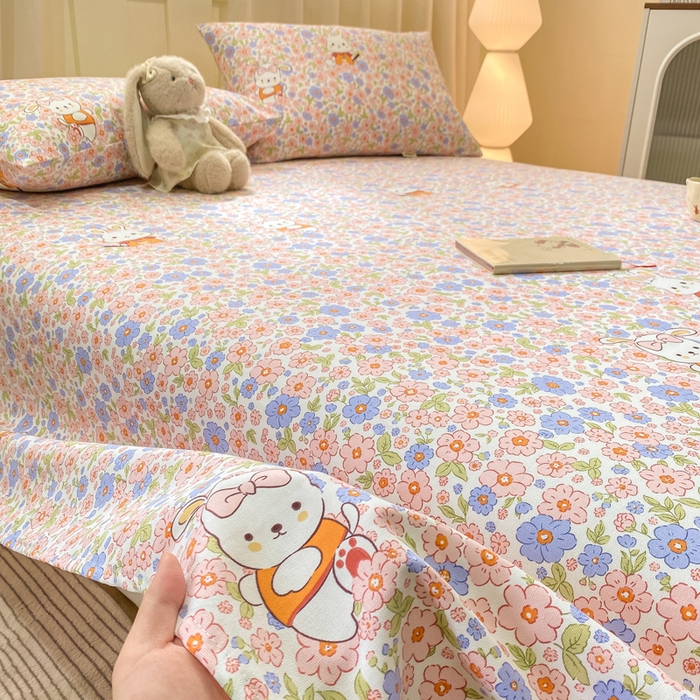 91家纺网 家纺一手货源 找家纺 优品惠 2026新款老粗布床单凉席席子空调软席单品床垫保护套三件套 萌兔