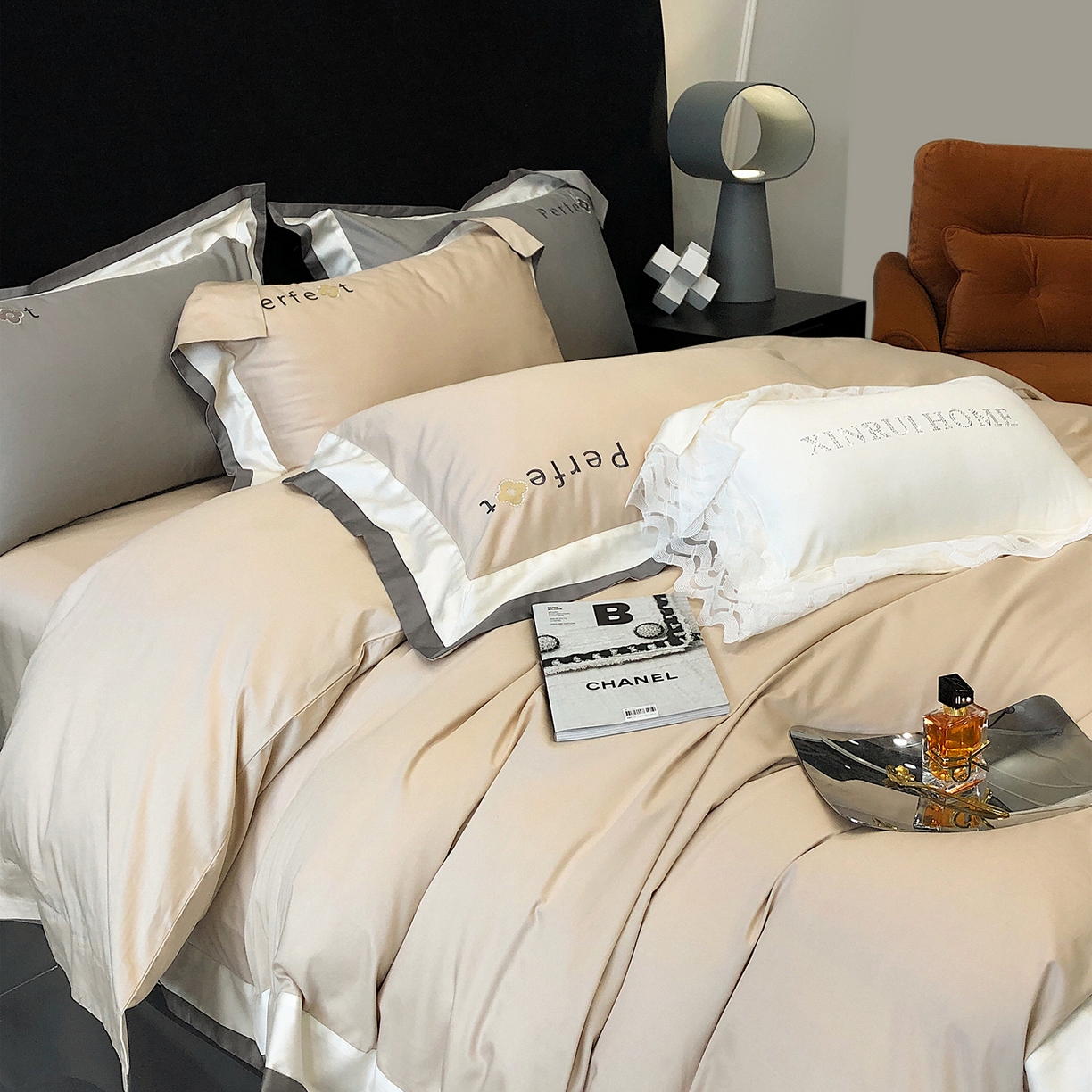 91家纺网 家纺一手货源 找家纺 蕾诺家纺 2026秋冬新款100s高奢典藏简约全棉四件套-莫斯科系列 莫斯科-香槟